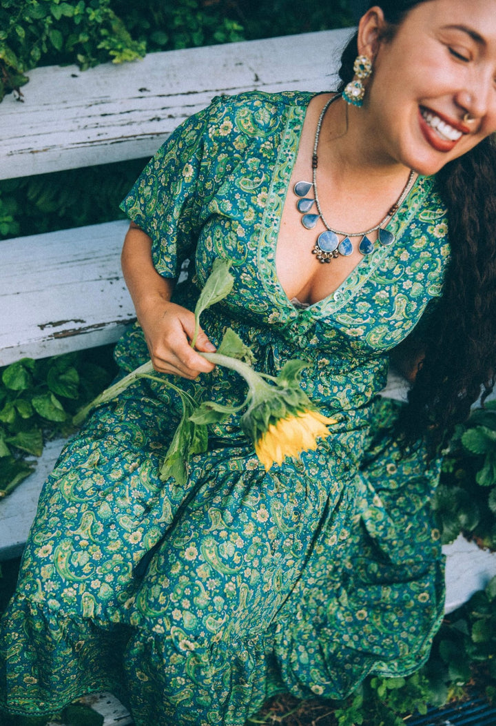 Flamingo Dress ~ Green Paisley