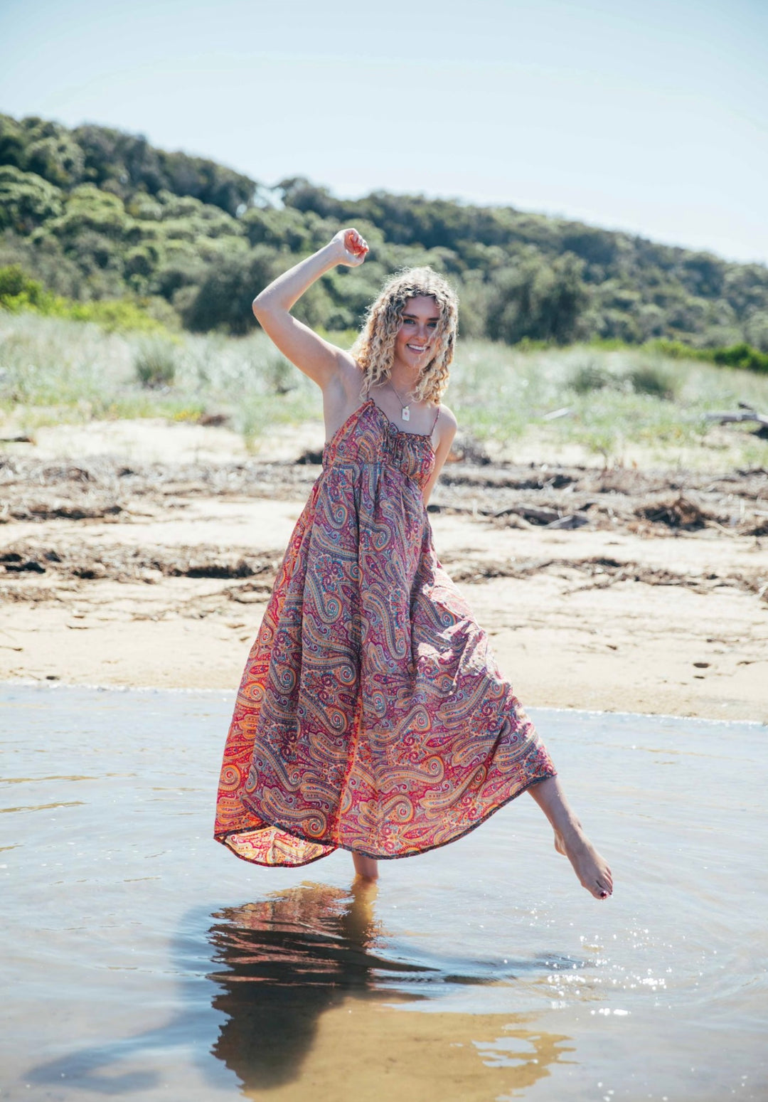 Iris Sun Dress ~ Peach with gold fleck