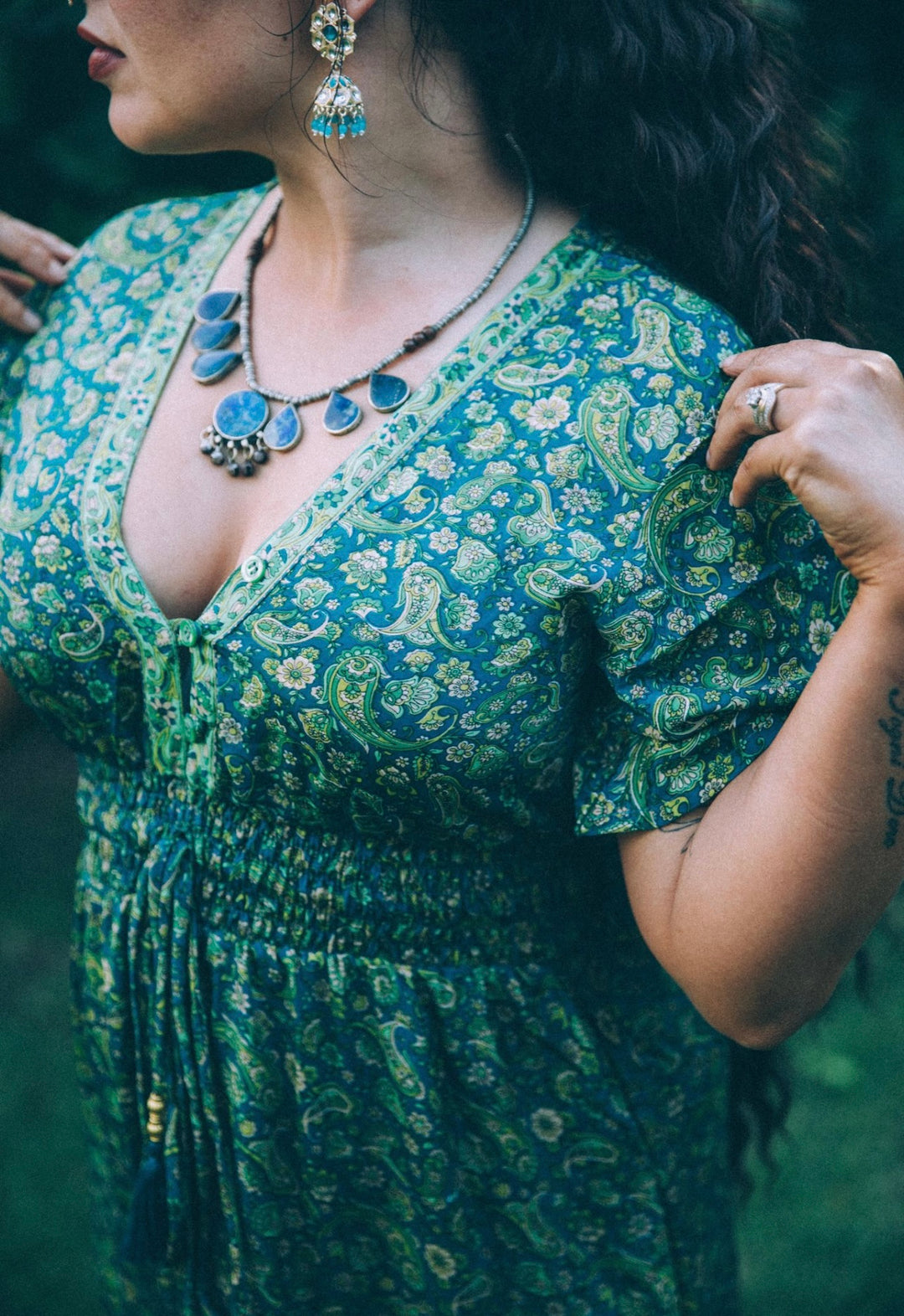 Flamingo Dress ~ Green Paisley