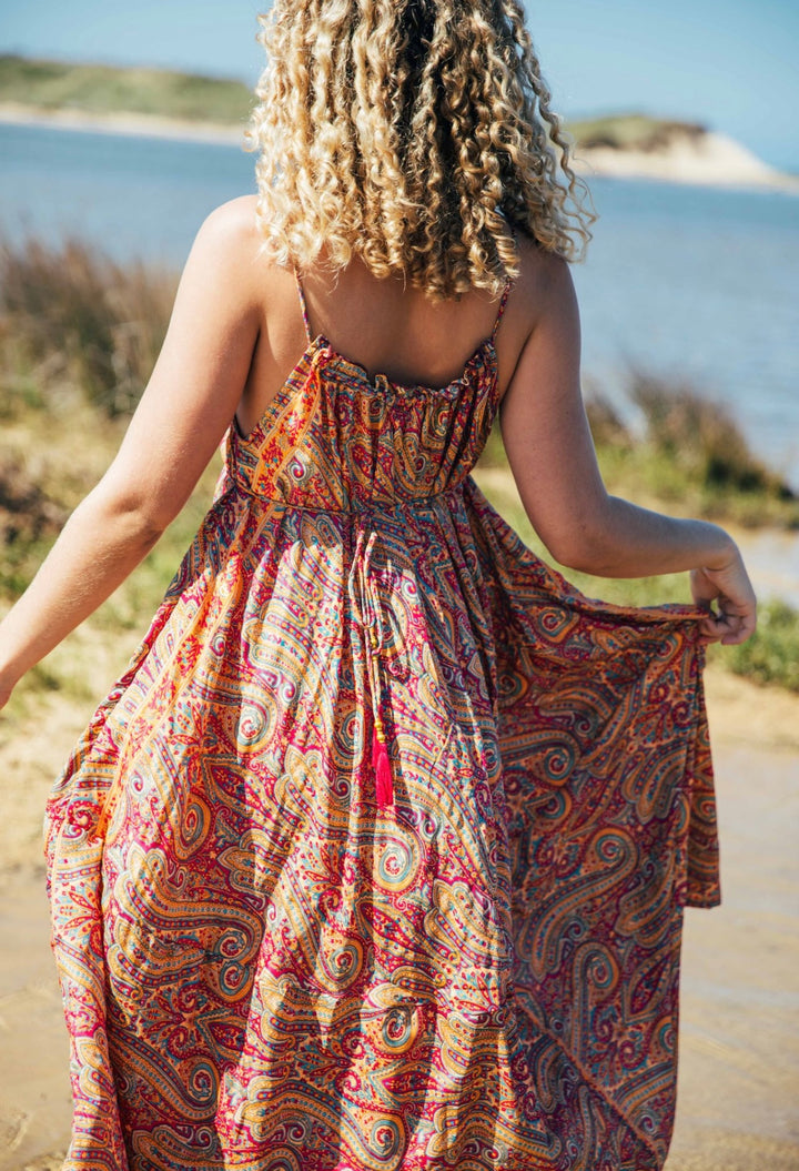 Iris Sun Dress ~ Peach with gold fleck