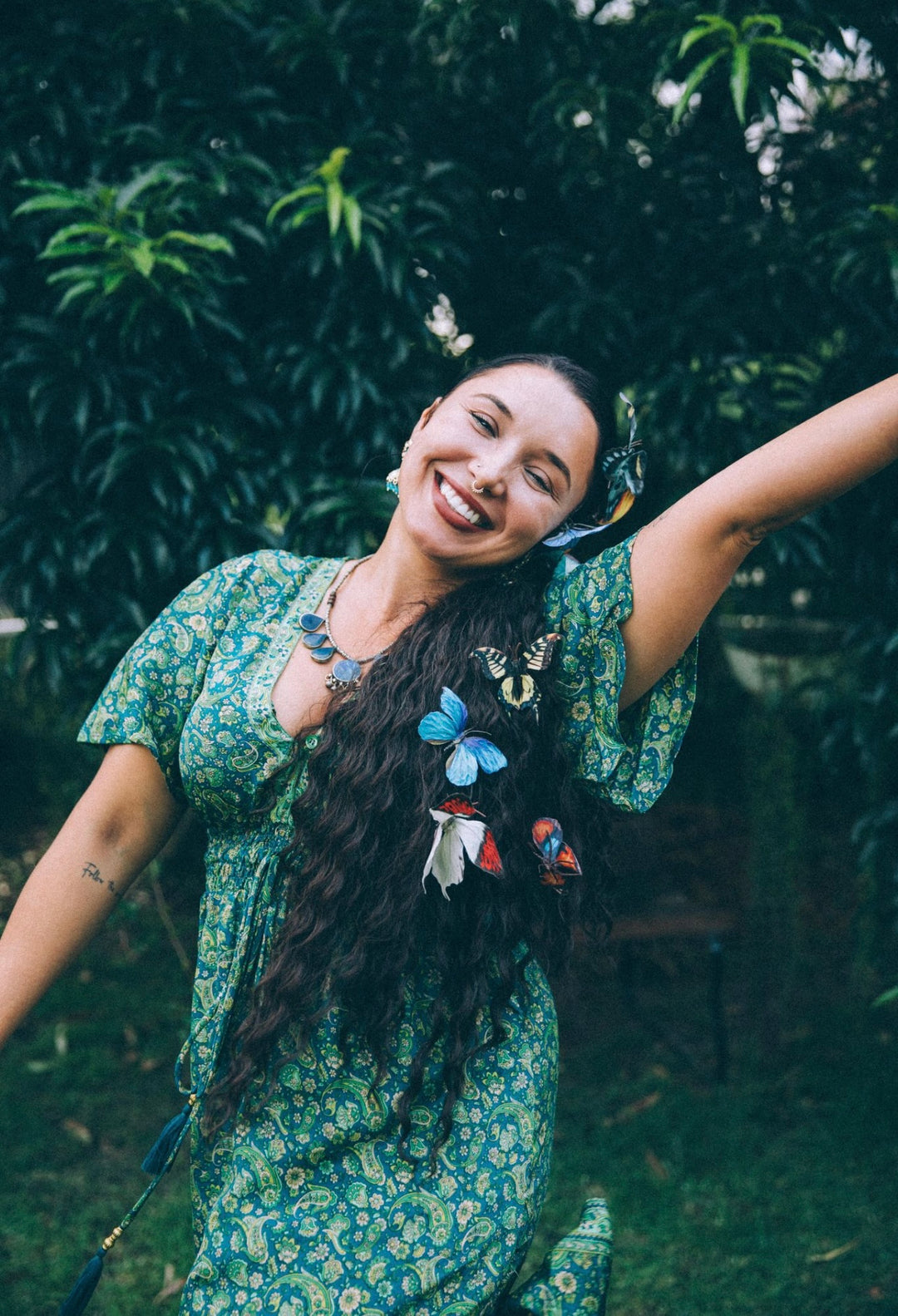 Flamingo Dress ~ Green Paisley