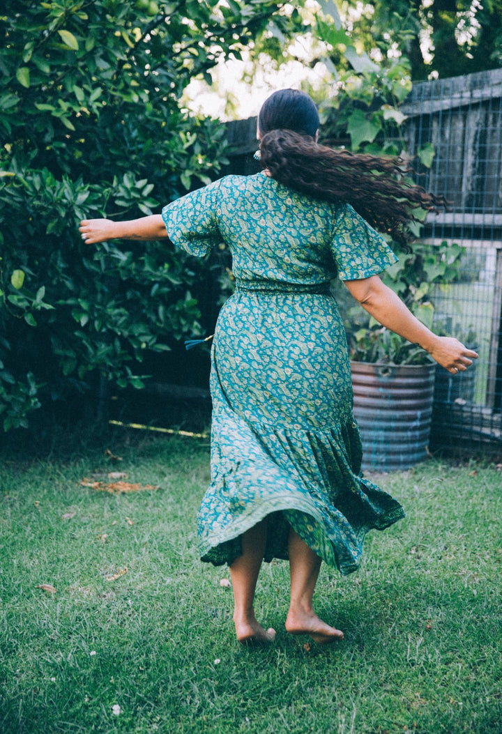 Flamingo Dress ~ Green Paisley