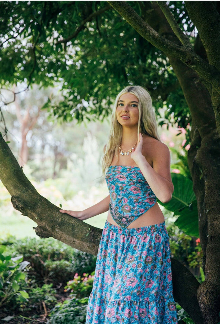 Marigold Skirt ~ Turquoise and Pink