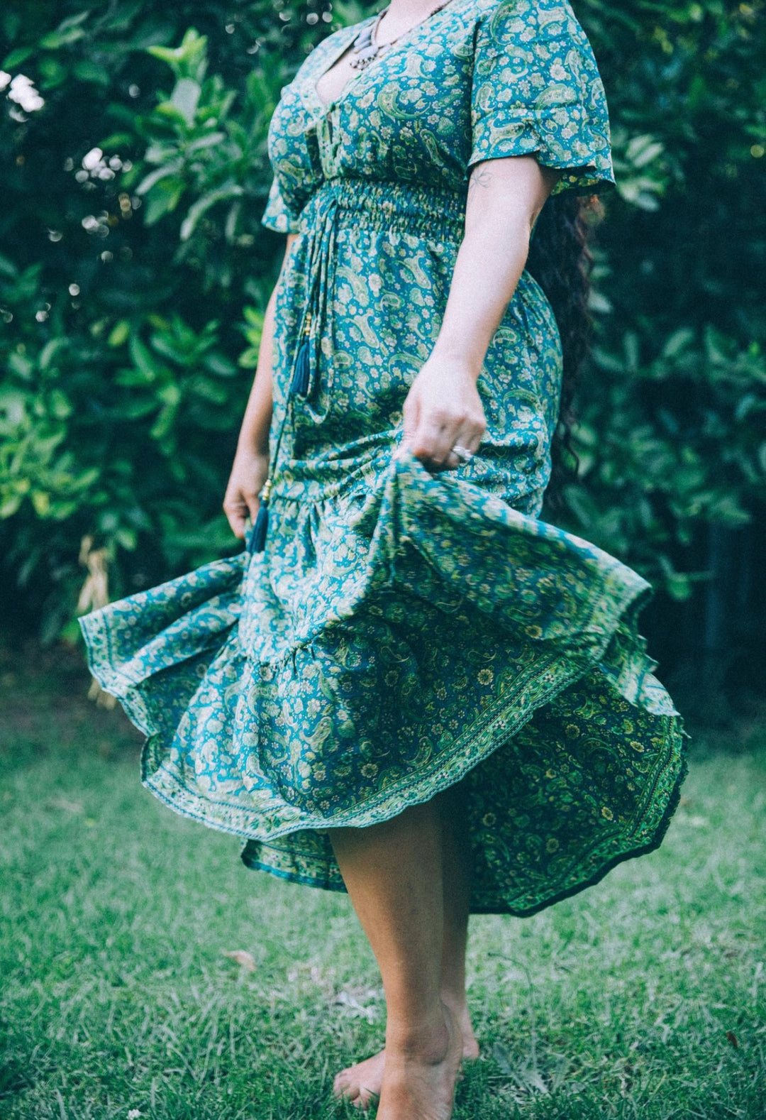 Flamingo Dress ~ Green Paisley