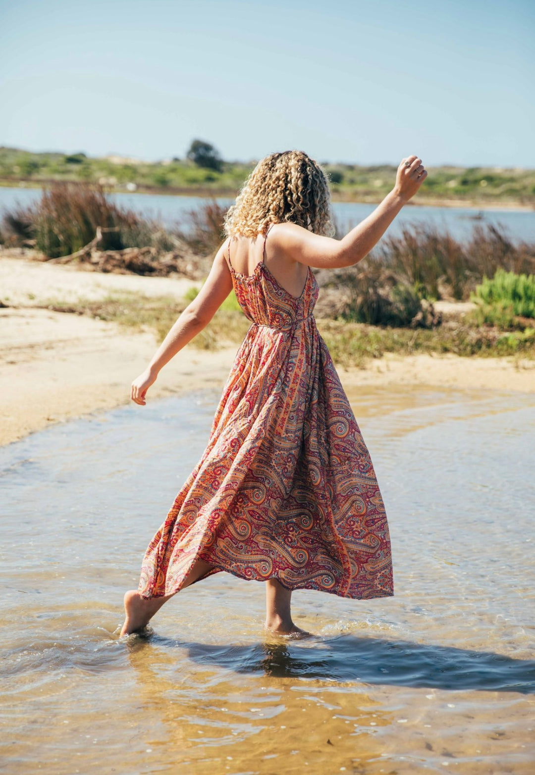 Iris Sun Dress ~ Peach with gold fleck