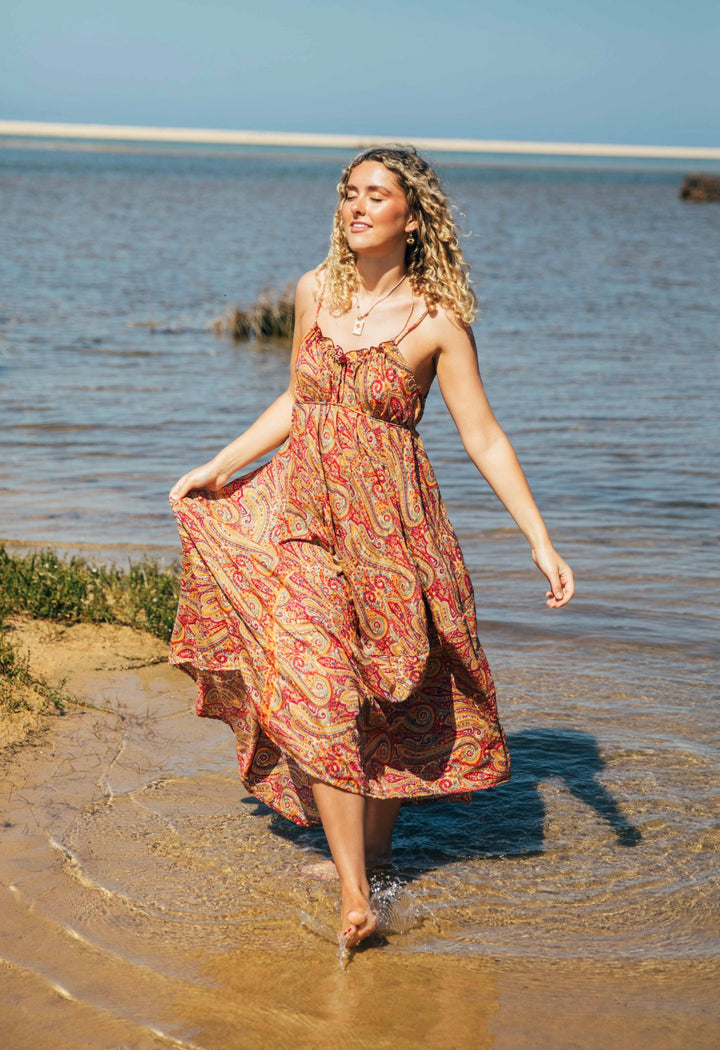 Iris Sun Dress ~ Peach with gold fleck