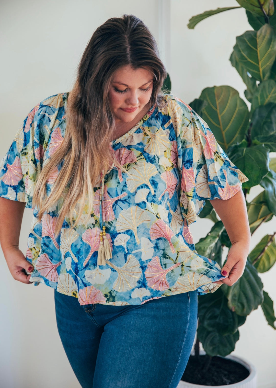 Sunflower Top ~ Ginko leaf ✨