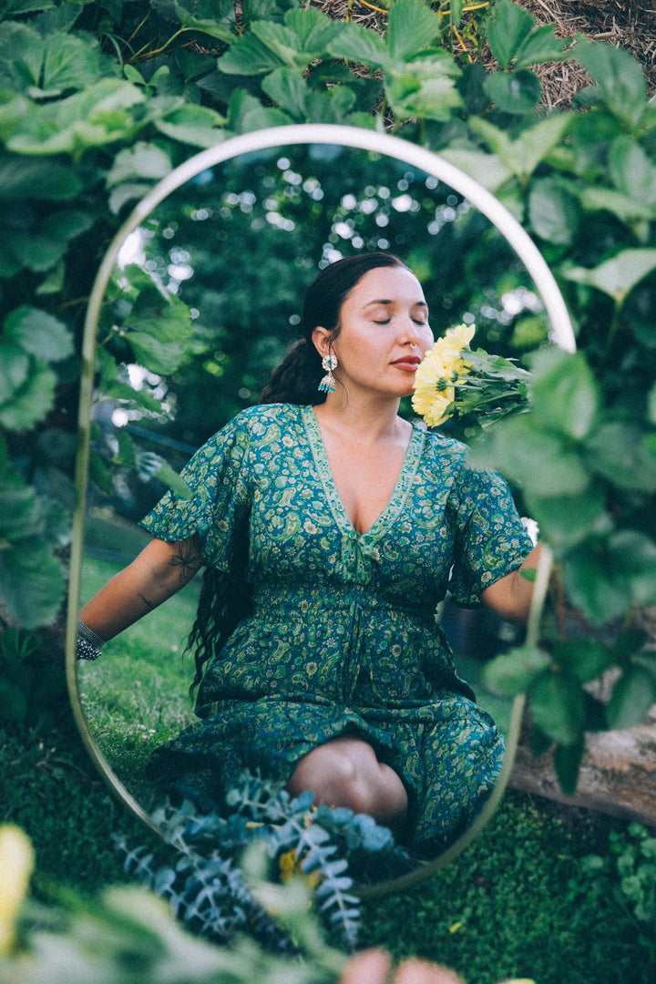 Flamingo Dress ~ Green Paisley