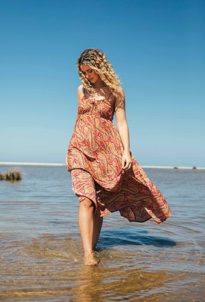 Iris Sun Dress ~ Peach with gold fleck