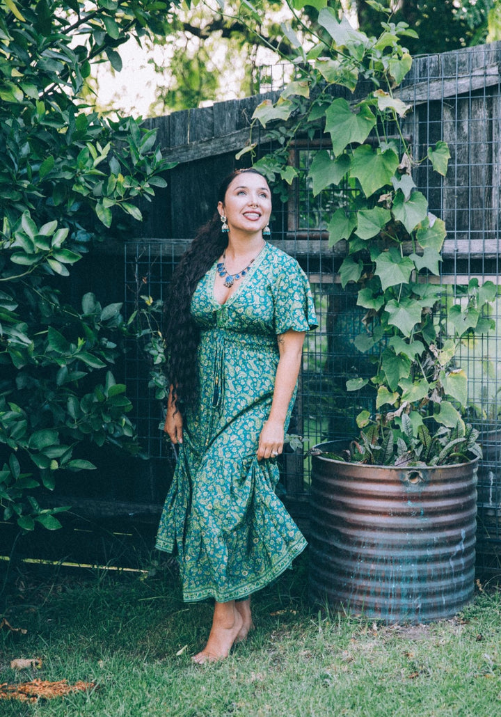 Flamingo Dress ~ Green Paisley