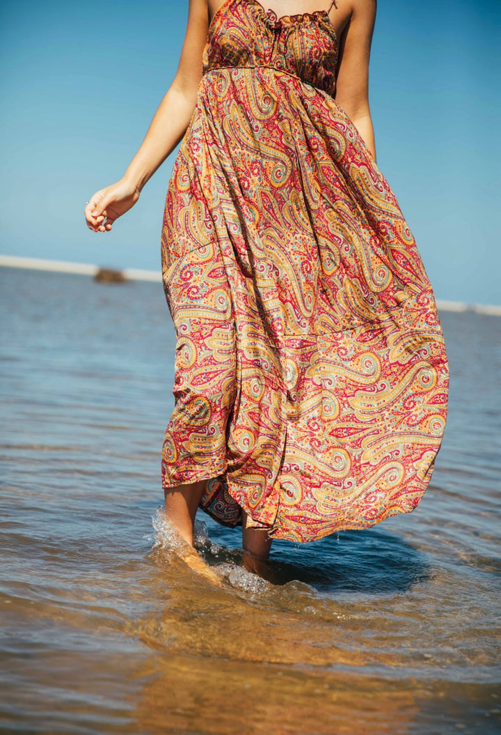 Iris Sun Dress ~ Peach with gold fleck