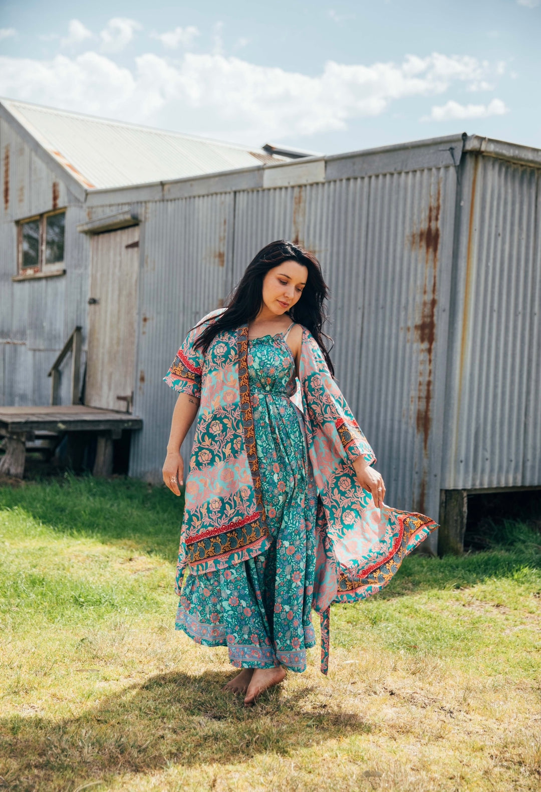 Star Dust Kimono ~ Turquoise with gold fleck ✨