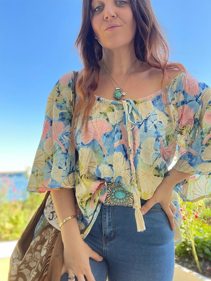 Sunflower Top ~ Ginko leaf ✨