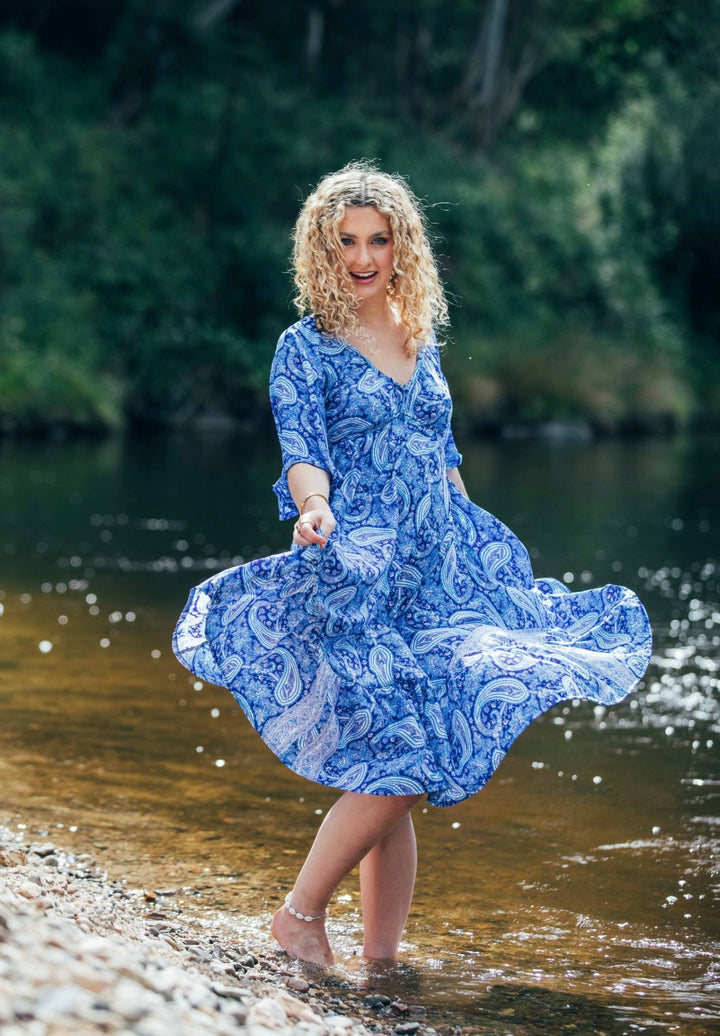 Sunflower Dress ~ Blue Paisley