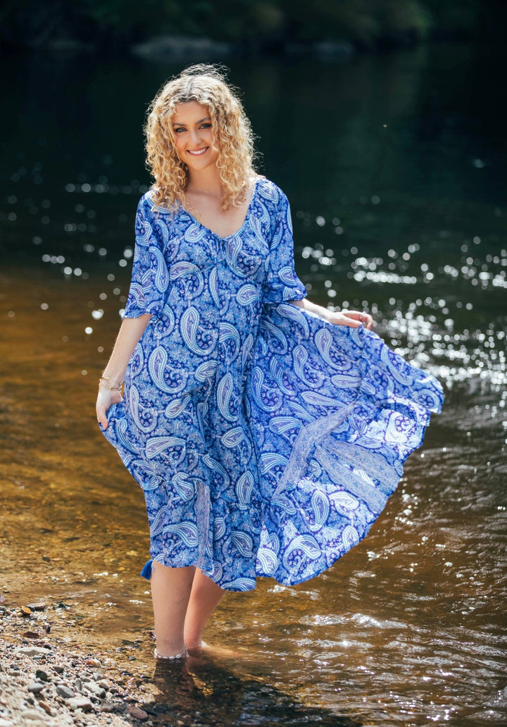 Sunflower Dress ~ Blue Paisley