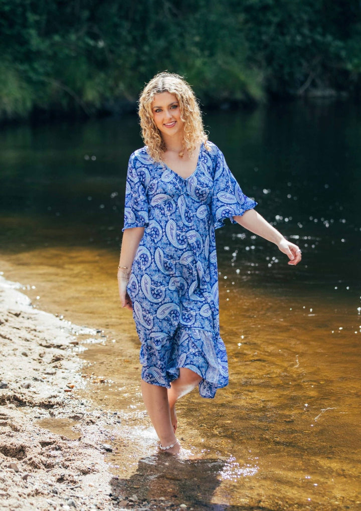 Sunflower Dress ~ Blue Paisley