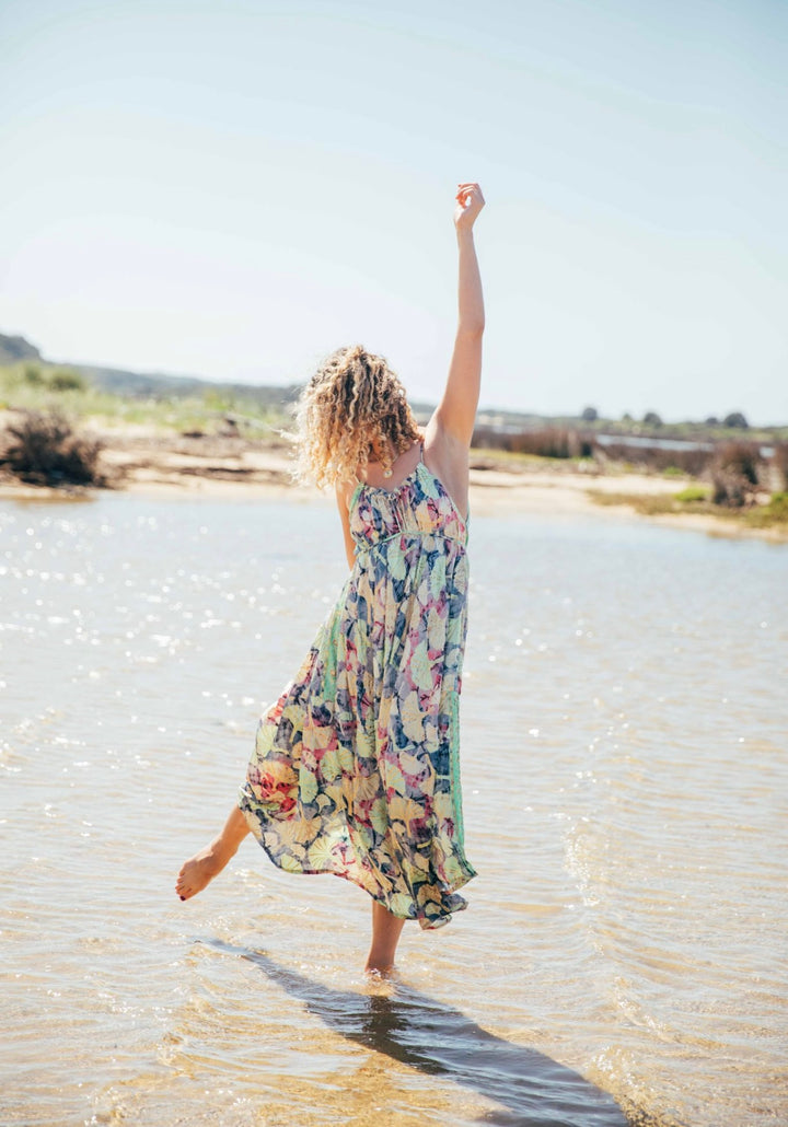 Iris Sun Dress ~ Rainbow with gold fleck