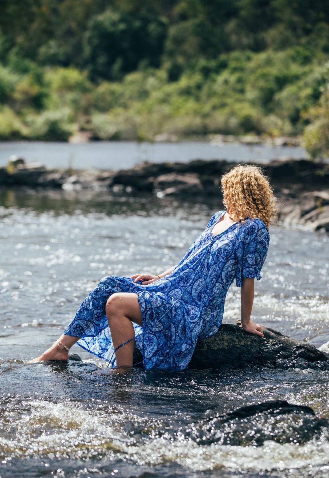 Sunflower Dress ~ Blue Paisley