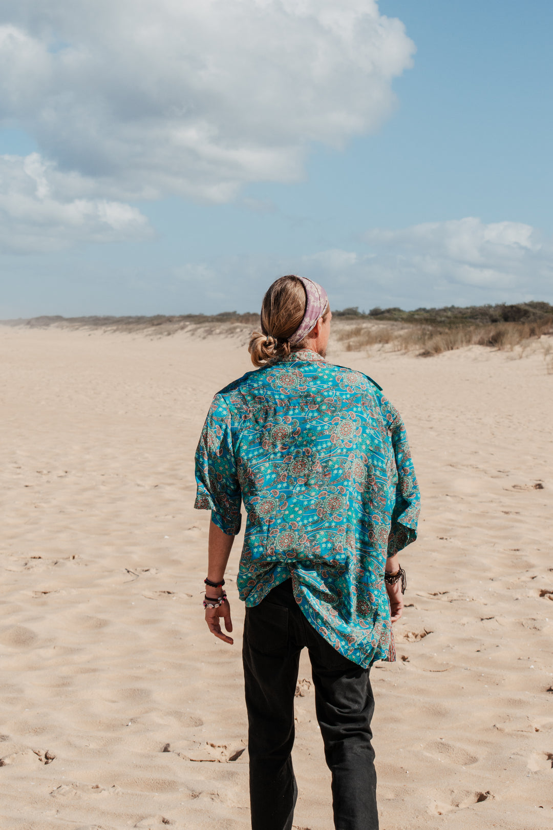 Rhododendron Mens silk shirt ~ Turquoise