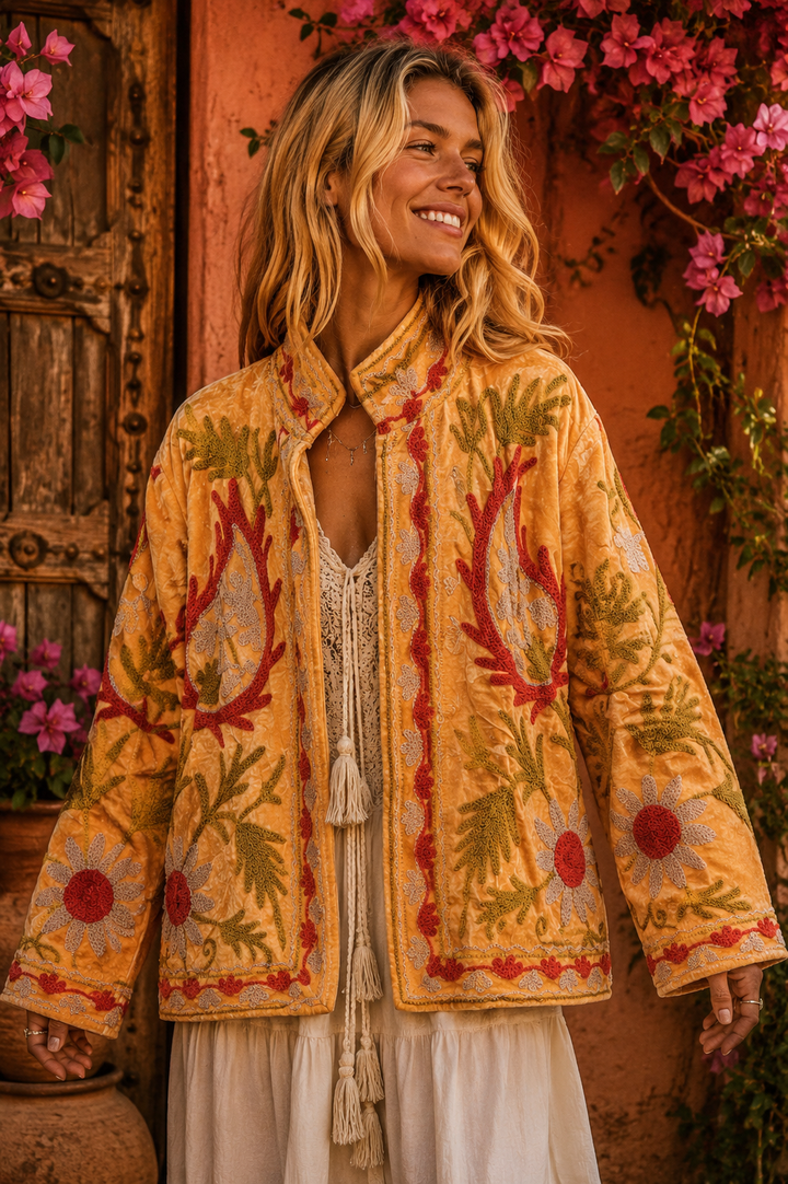 Warm Love velvet jacket - Peach and grey