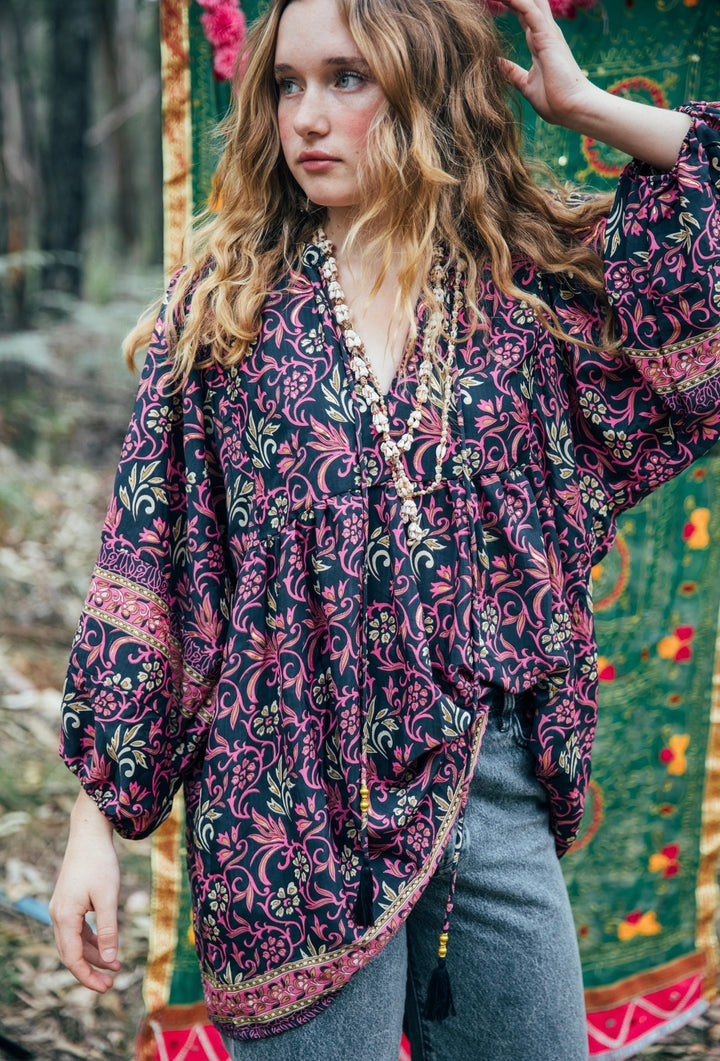 Juno Blouse ~ Navy and Pink