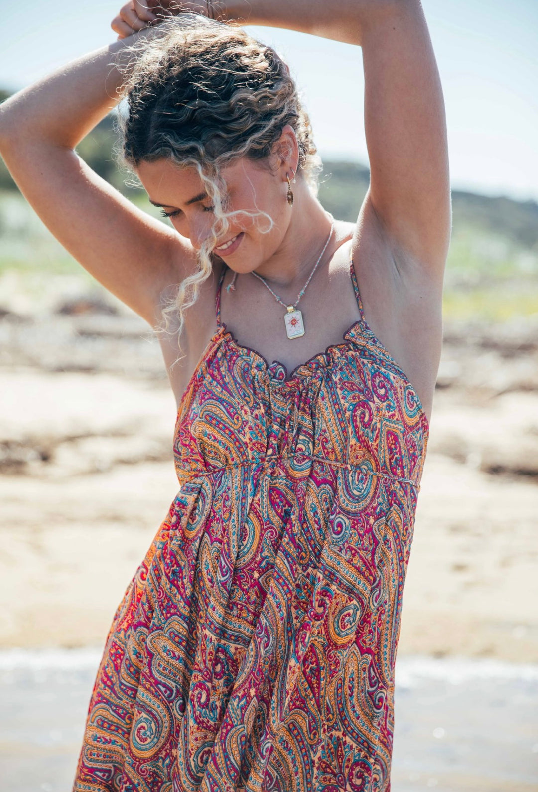 Iris Sun Dress ~ Peach with gold fleck
