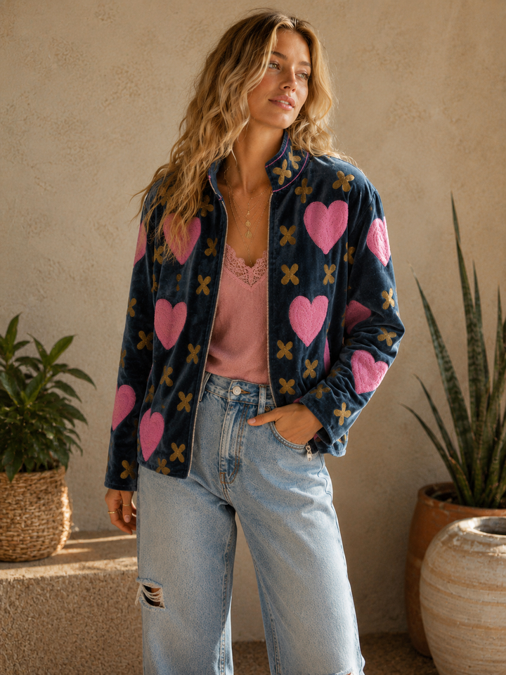 Warm Love velvet jacket - Hearts