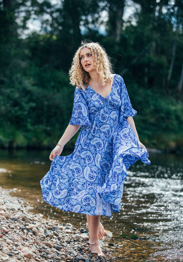 Sunflower Dress ~ Blue Paisley