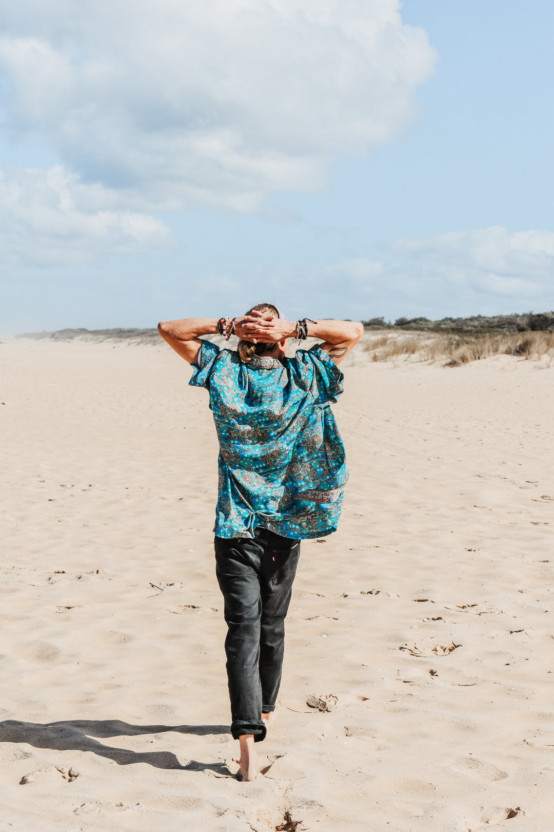 Rhododendron Mens silk shirt ~ Turquoise