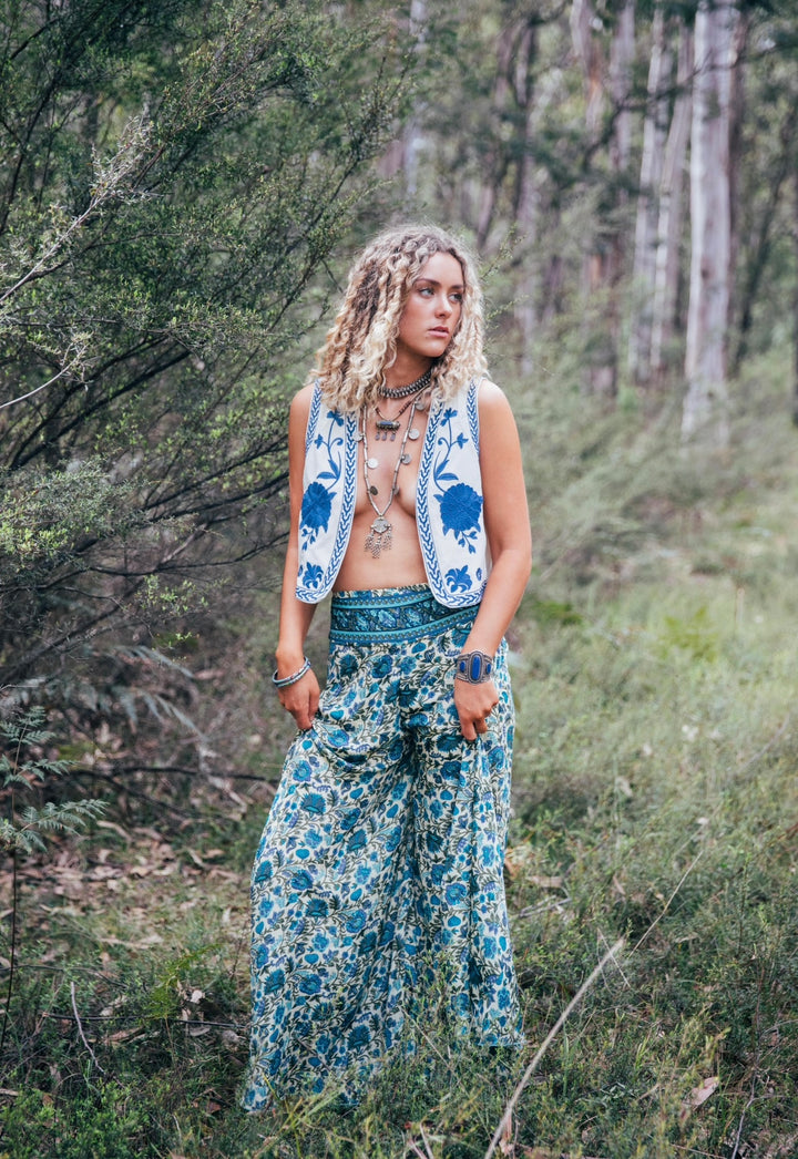 Rosa Pants ~ Cream and Teal
