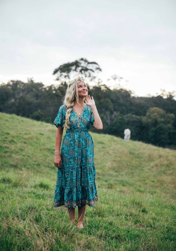 Flamingo Dress ~ Turquoise stars