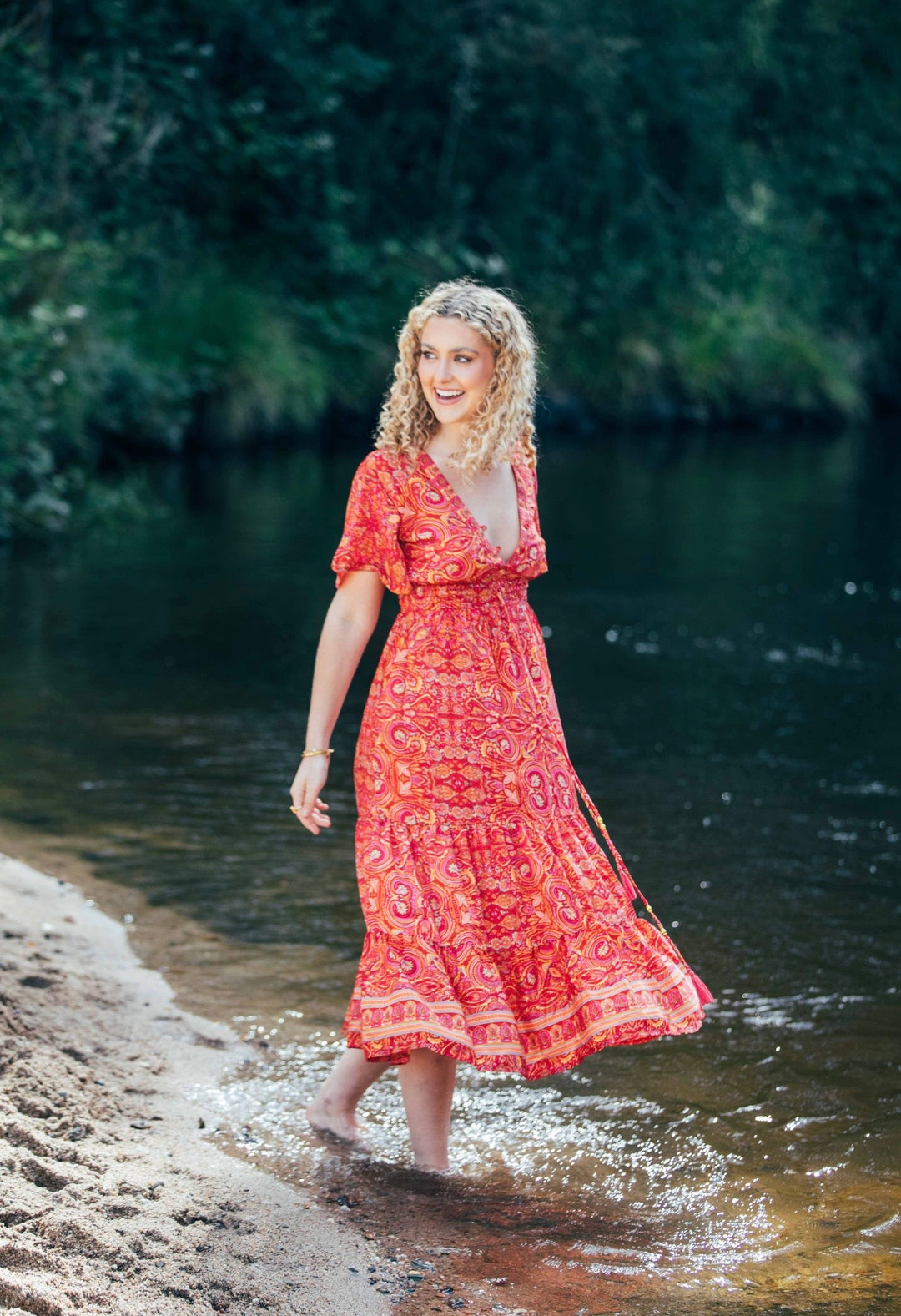 red flamingo dress Boho Maxi Tie Dye Dress for Women / Open Back Bohemian Summer Resort Outfit in Red