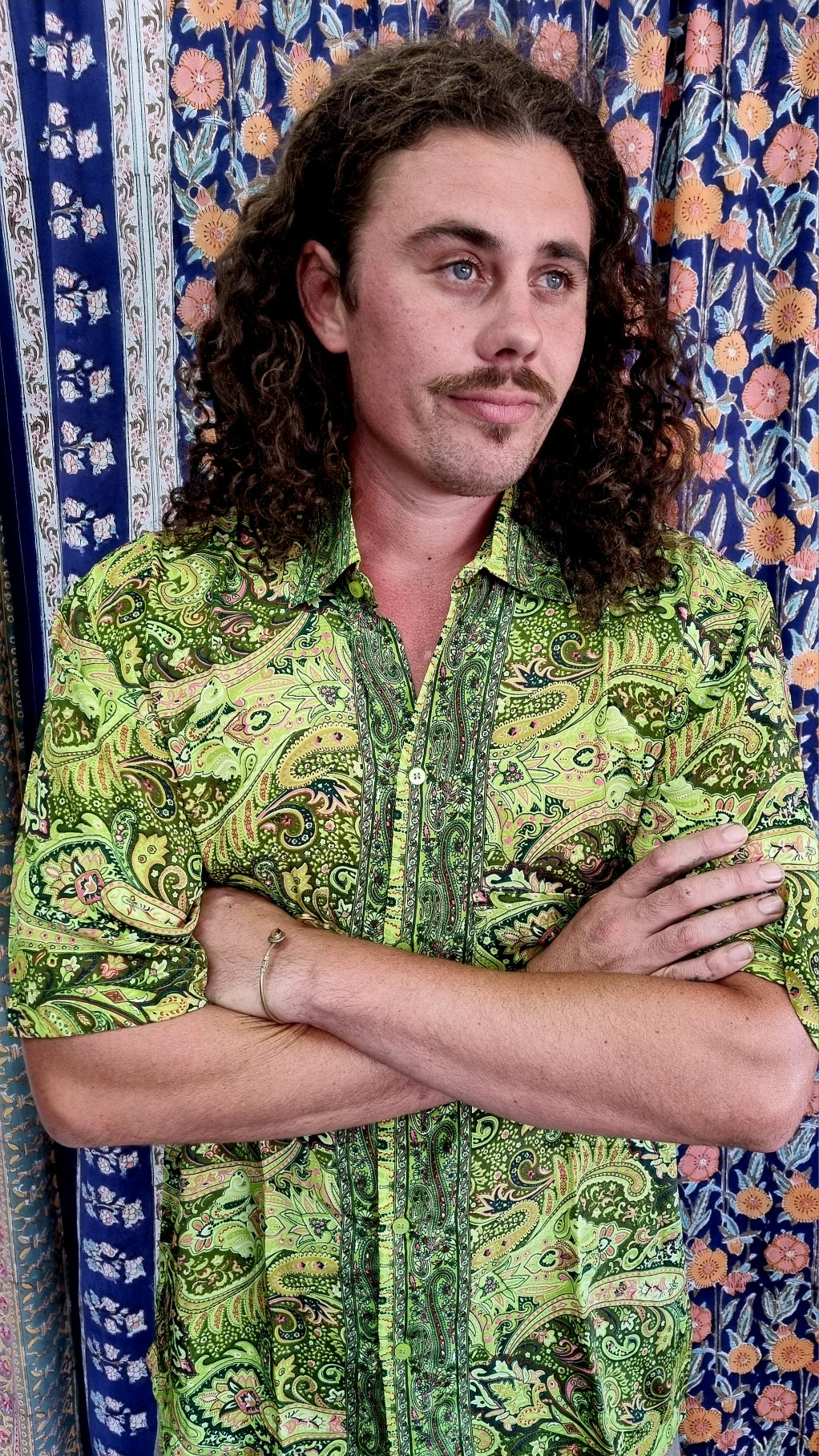 Rhododendron Mens silk shirt ~ Green