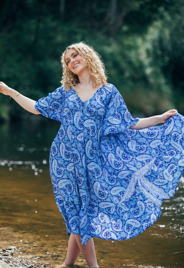 Sunflower Dress ~ Blue Paisley