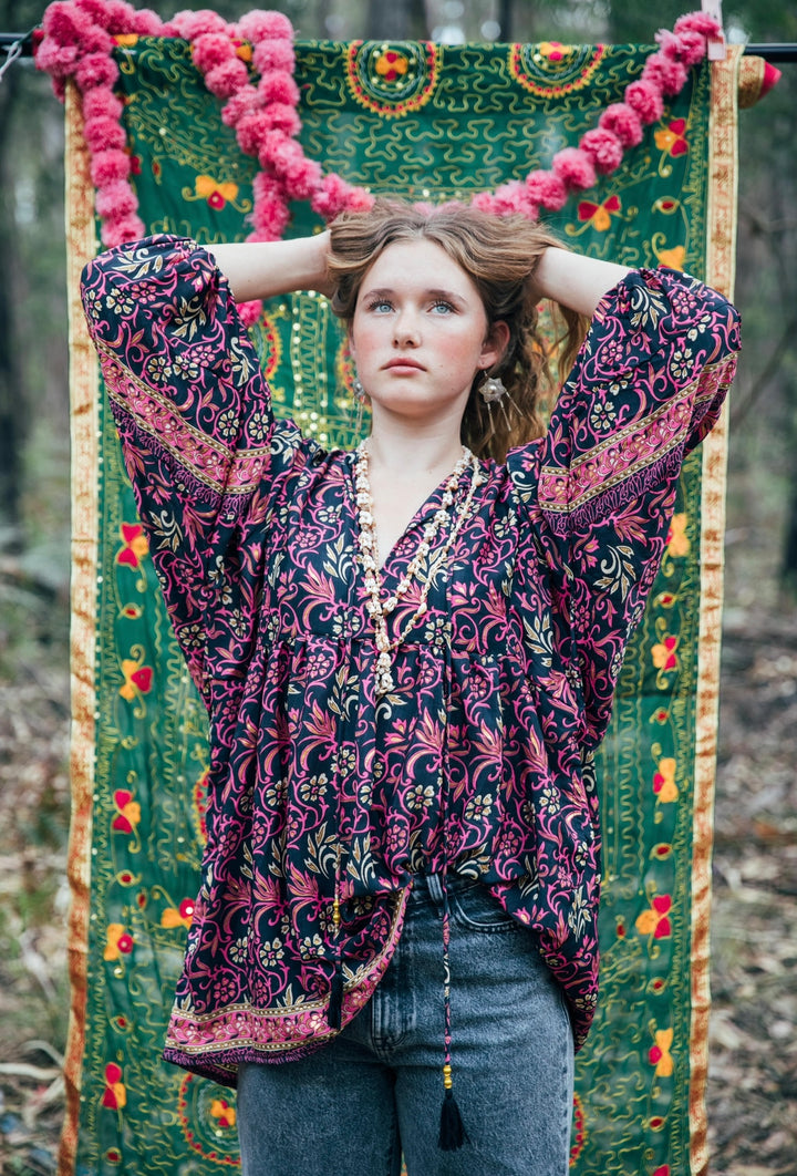 Juno Blouse ~ Navy and Pink