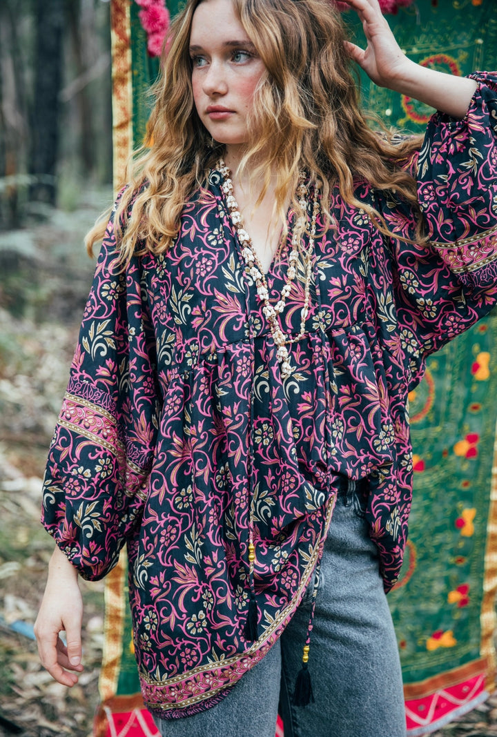 Juno Blouse ~ Navy and Pink