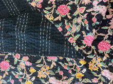 Load image into Gallery viewer, Kantha Rug ~ Black floral
