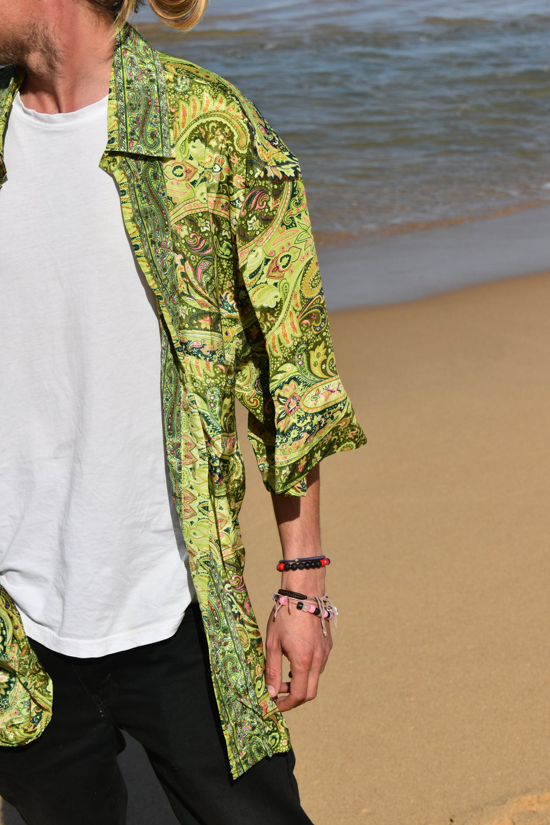 Rhododendron Mens silk shirt ~ Green