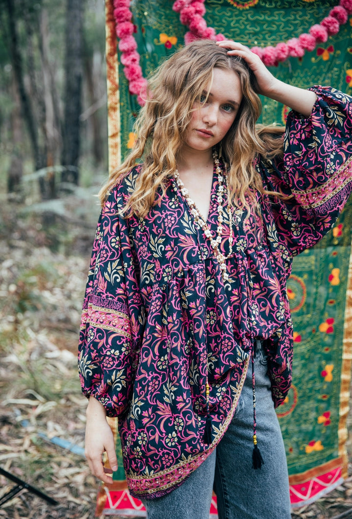 Juno Blouse ~ Navy and Pink