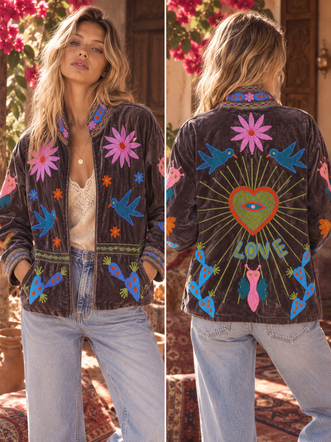 Love Bird Velvet Jacket - Cinnamon