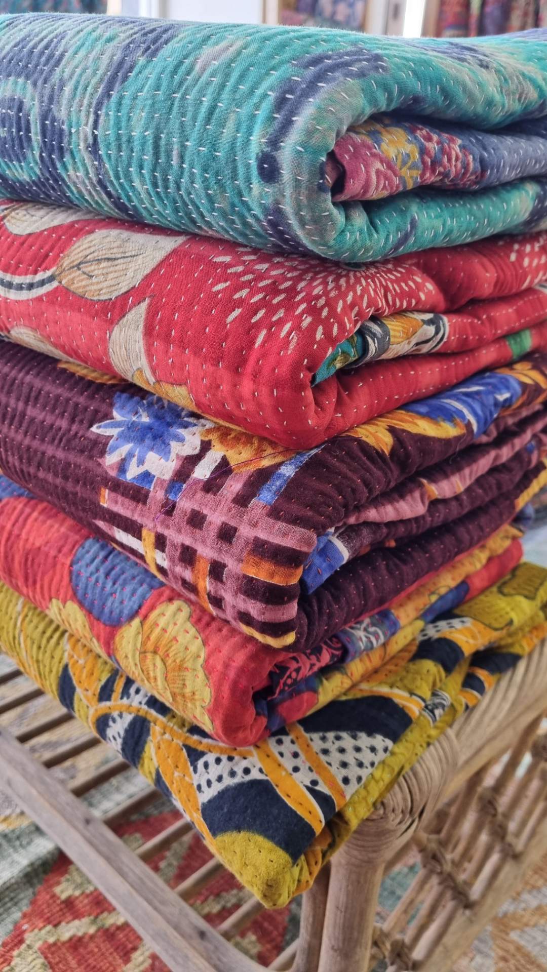 Kantha Rug ~ Rainbow Patchwork