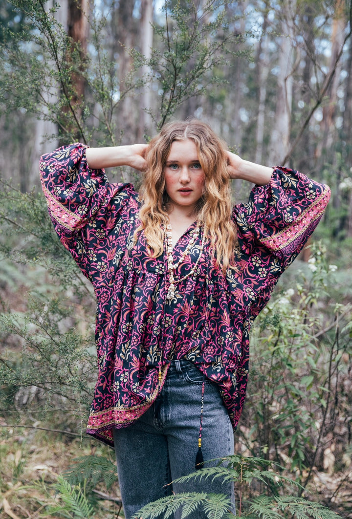 Juno Blouse ~ Navy and Pink