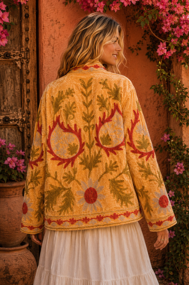 Warm Love velvet jacket - Peach and grey