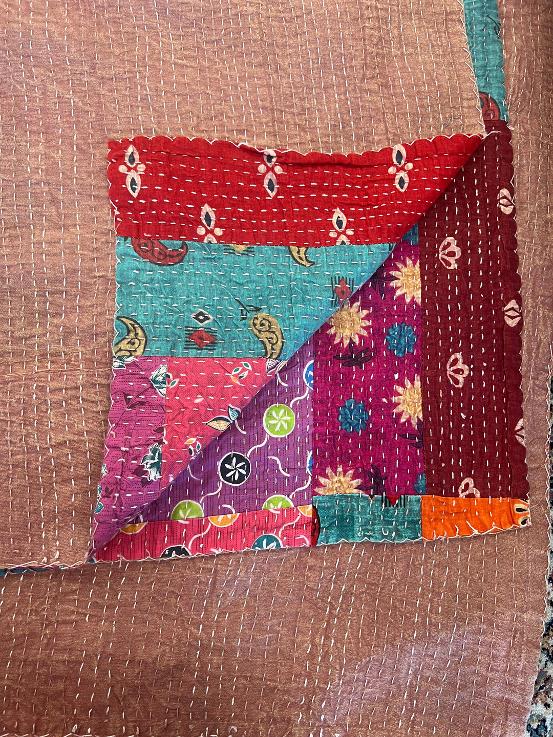 Kantha Rug ~ Rainbow Patchwork