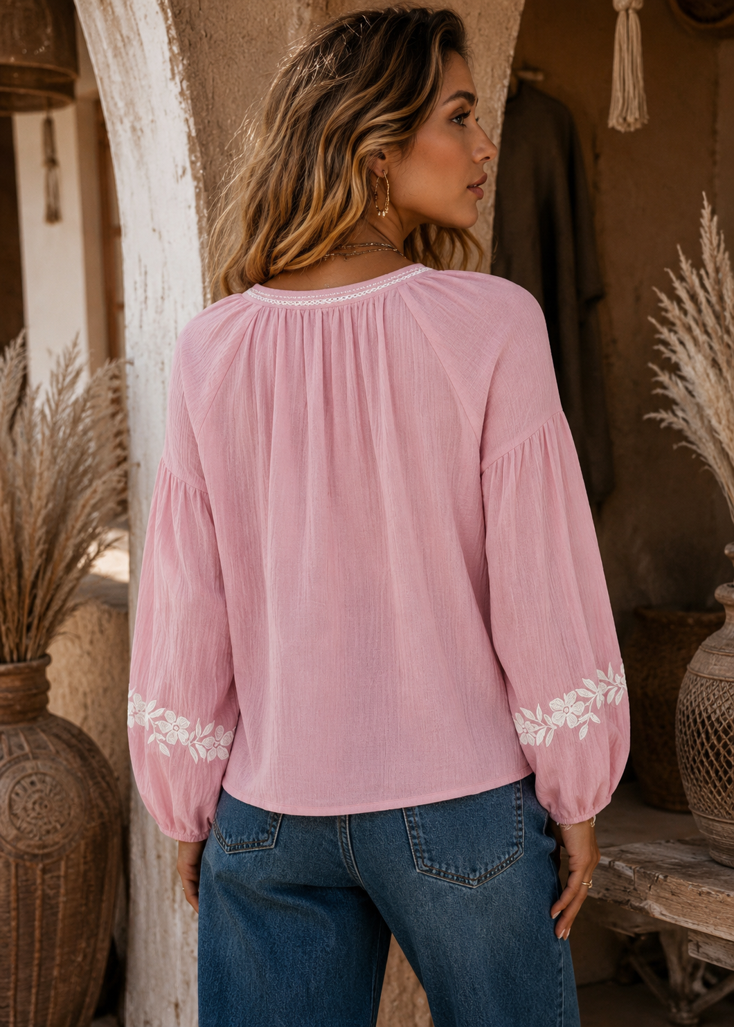 Blossom Embroidered Blouse ~ Rose