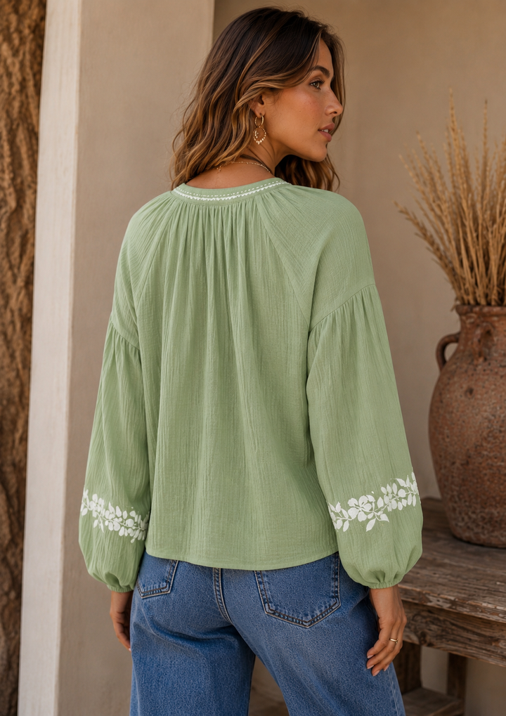 Blossom Embroidered Blouse ~ Mint