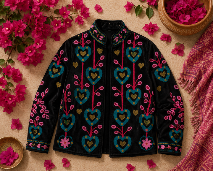 Warm Love velvet jacket - Hearts