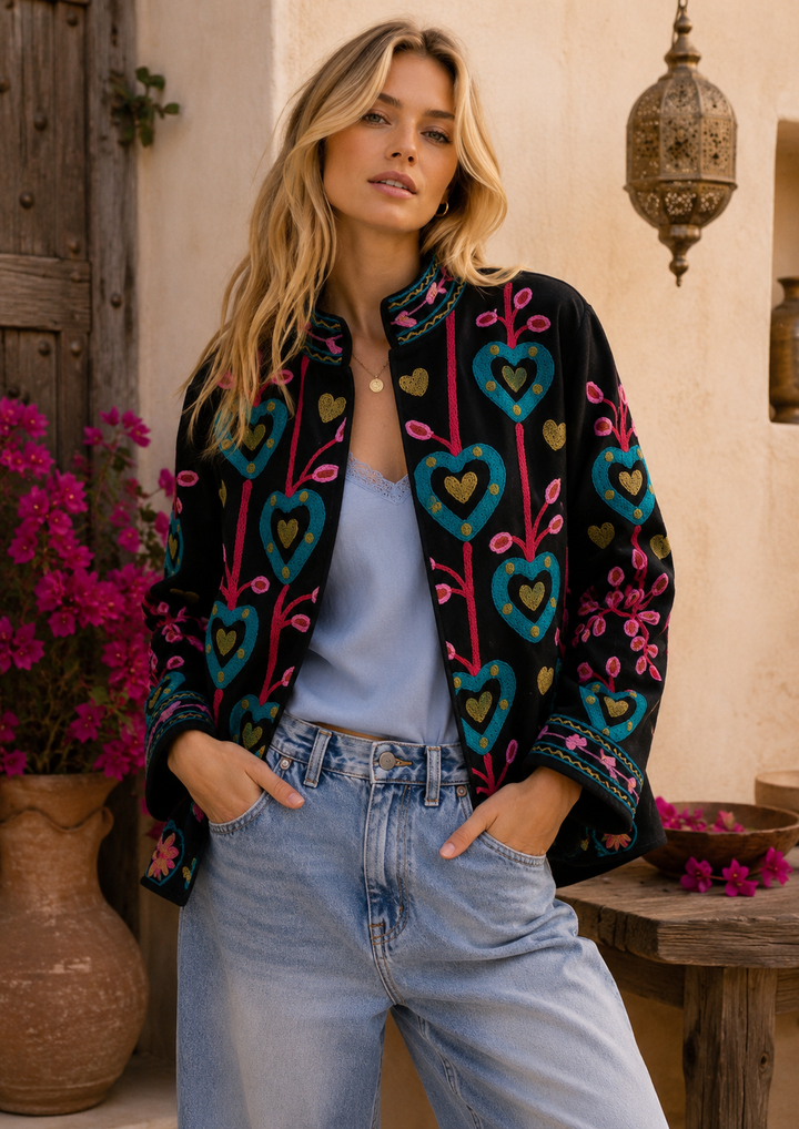Warm Love velvet jacket - Hearts