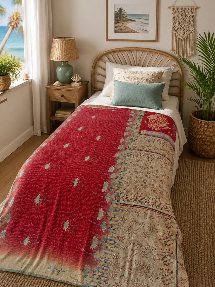 Vintage Indian Kantha Quilt – Single Size