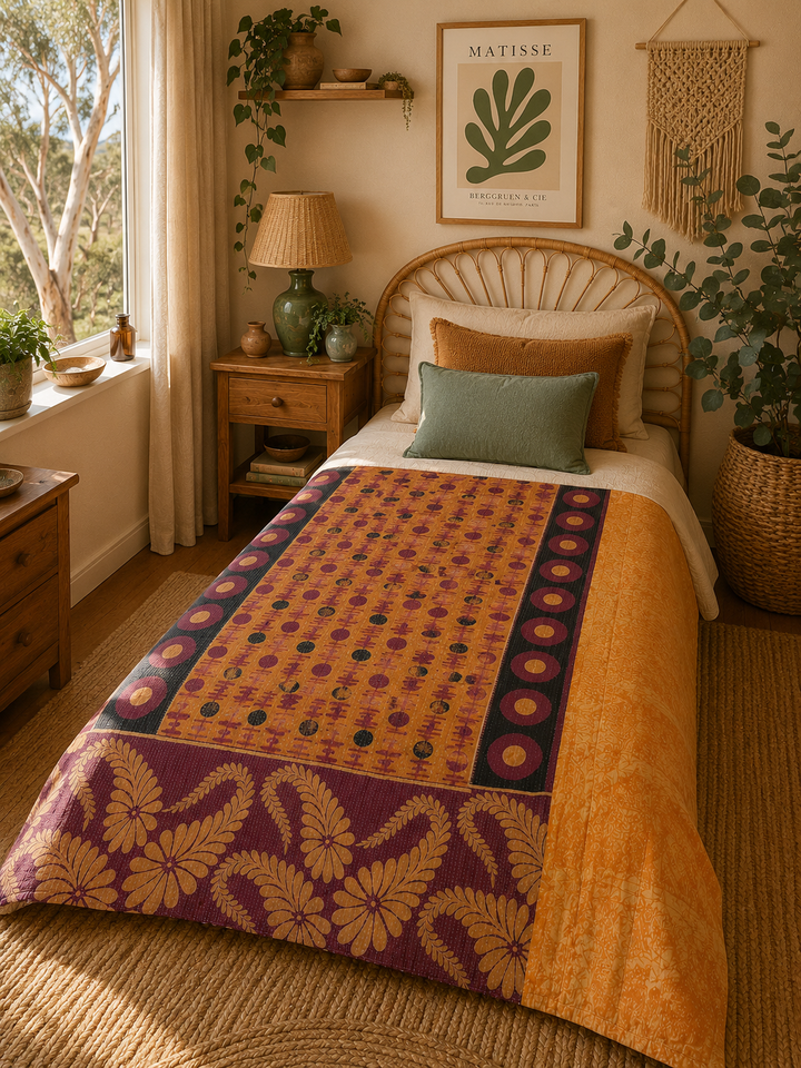 Vintage Indian Kantha Quilt – Single